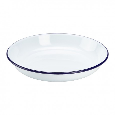 Emaille pastabord met blauwe rand 24 cm (12 stuks)