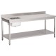 Gastro M RVS cheftafel met spoelbak rechts en achteropstand 85x160x70cm