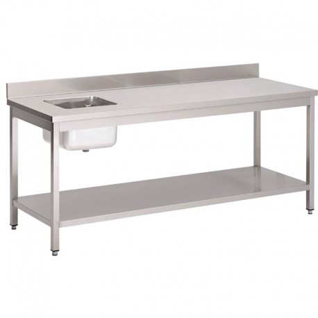 Gastro M RVS cheftafel met spoelbak rechts en achteropstand 85x160x70cm