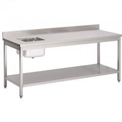 Gastro M RVS cheftafel met spoelbak rechts en achteropstand 85x180x70cm