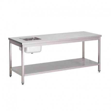 Gastro M RVS cheftafel met onderblad 85x200x70cm