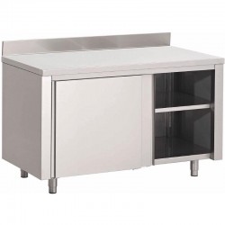 Gastro M RVS werktafel met schuifdeuren en achteropstand 85x160x70cm