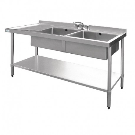 Vogue RVS spoeltafel 2 spoelbakken rechts 150x60cm