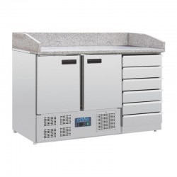 Polar pizza werkbank met marmeren blad en deeglades 257ltr