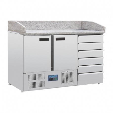 Polar pizza werkbank met marmeren blad en deeglades 257ltr