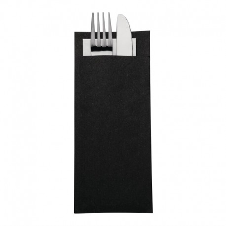 Europochette Zwart Bestekzakje met Wit Servet (500 stuks)