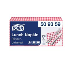 Servetten Tork 509359 1-laags 32x32cm rood/wit geblokt 400st. 1/4 vouw