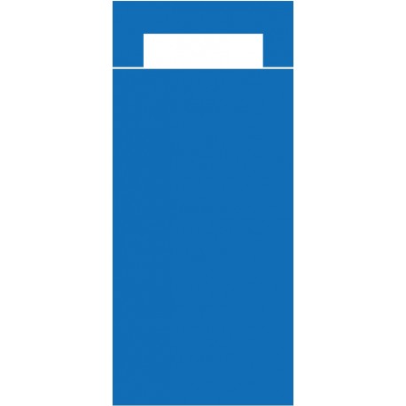 Pochetto / Bestekzakje Royal Blue met wit servet (Doos: 500 stuks)