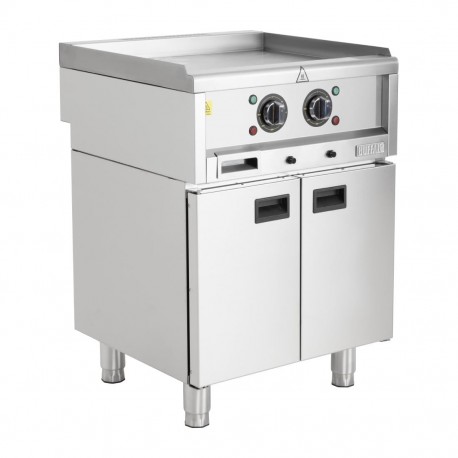 Buffalo 600-Serie Zelfstandige Elektrische Bakplaat 600mm – Gladde Grillplaat Zilver