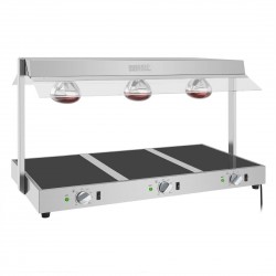 Buffalo warmhoudplaat met warmtelamp 3x GN 1/1 – RVS & Glas