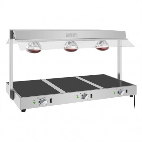 Buffalo warmhoudplaat met warmtelamp 3x GN 1/1 – RVS & Glas