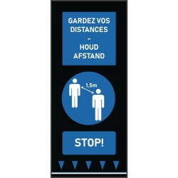 Social distancing vloermat 150x65 cm blauw met menselijke figuren - Frans & Nederlands