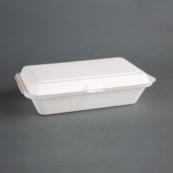 Composteerbare bagasse voedseldozen 24,8cm wit met deksel (250 stuks)