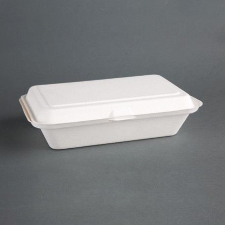 Composteerbare bagasse voedseldozen 24,8cm wit met deksel (250 stuks)