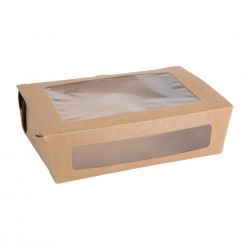Fiesta Recyclable saladeboxen met PET venster 1600ml – Bruin (100 stuks)
