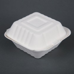 Fiesta Compostable bagasse hamburgerbakjes 152mm - Wit (500 stuks)