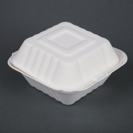 Fiesta Compostable bagasse hamburgerbakjes 152mm - Wit (500 stuks)