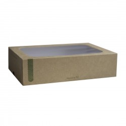 Vegware composteerbare sandwichboxen met deksel, medium – 50 stuks (bruin karton)