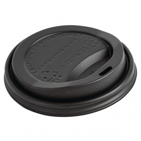 Fiesta Compostable deksels voor koffiebekers 340ml – CPLA, zwart (1000 stuks)
