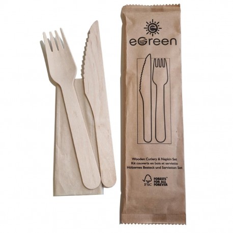 eGreen individueel verpakte 3-in-1 houten bestekset – 250 stuks