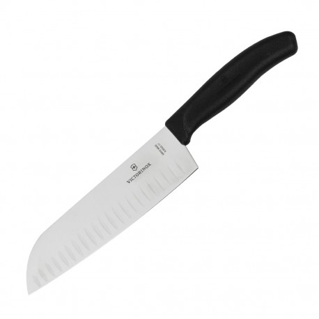 Victorinox Santokumes Gegolfd 17cm – Carbon RVS Zwart