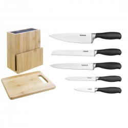 Vogue 5-delige Soft-Grip Messenset met Messenblok en Bamboe Snijplank