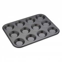 Masterclass Crusty Bake Ondiepe Bakplaat met 12 Gaten - Anti-aanbak Carbonstaal, Zwart