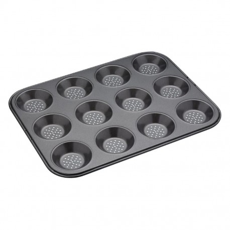 Masterclass Crusty Bake Ondiepe Bakplaat met 12 Gaten - Anti-aanbak Carbonstaal, Zwart