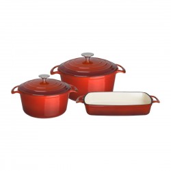 Vogue Gietijzeren Kookgerei 3-Delige Set – Rood | Potten & Pannen