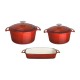 Vogue Gietijzeren Kookgerei 3-Delige Set – Rood | Potten & Pannen