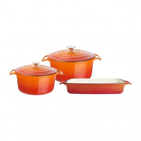 Vogue Gietijzeren Kookgerei 3-Delige Set - Oranje | Serveerpannen