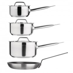 Nisbets Essentials Cook Like A Pro 4-Delige Steelpan- En Koekenpannenset – RVS & Aluminium, Zilver