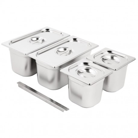 Vogue RVS Gastronorm Bakken Set 2x 1/3 2x 1/6 Met Deksels - Zilver