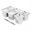 Vogue RVS Gastronorm Bakken Set 2x 1/3 2x 1/6 Met Deksels - Zilver