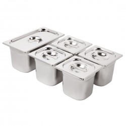Vogue RVS Gastronorm Bakken Set 1/3 en 4 x 1/6 Met Deksels - Zilver