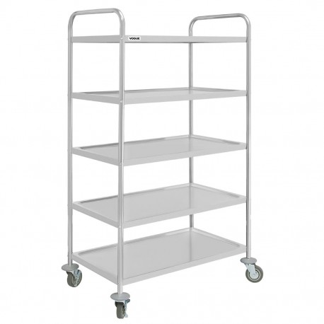 Vogue Afruimwagen Met 5 Niveaus – RVS Serveerwagen Zilver