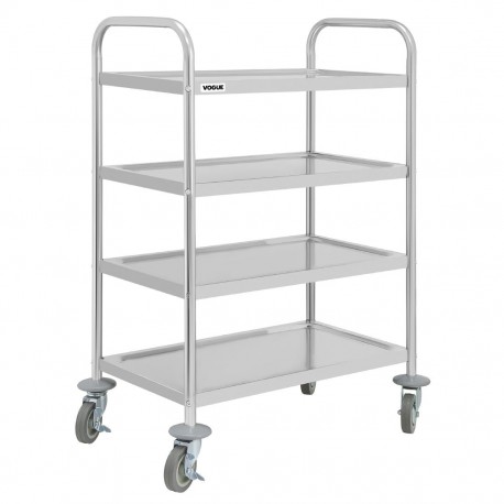 Vogue Afruimwagen Met 4 Niveaus - RVS Serveerwagen Zilver