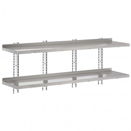 Gastro-M Complete Wandplankenset 2 Niveaus 200x40cm RVS - Montageset (excl. schroeven)