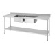 Vogue RVS Spoeltafel Dubbele Spoelbak Afdruiprek Links en Rechts 210x60cm