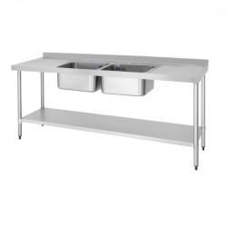Vogue RVS Spoeltafel Dubbele Spoelbak Afdruiprek Links en Rechts 210x60cm