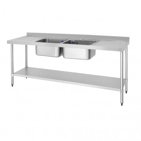 Vogue RVS Spoeltafel Dubbele Spoelbak Afdruiprek Links en Rechts 210x60cm