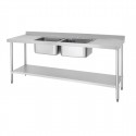 Vogue RVS Spoeltafel Dubbele Spoelbak Afdruiprek Links en Rechts 210x60cm