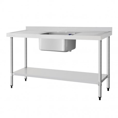 Vogue RVS Spoeltafel Enkele Spoelbak met Afdruiprek Links/Rechts 150x60cm