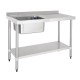Vogue RVS Spoeltafel met Enkele Spoelbak Links 120x60cm