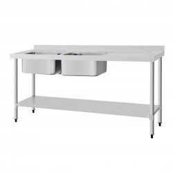 Vogue RVS spoeltafel dubbele spoelbak links 180x60cm