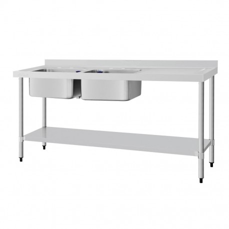 Vogue RVS spoeltafel dubbele spoelbak links 180x60cm