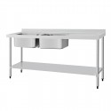 Vogue RVS spoeltafel dubbele spoelbak links 180x60cm