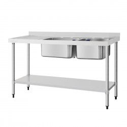 Vogue RVS spoeltafel met dubbele spoelbak rechts – 150x60cm