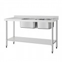 Vogue RVS spoeltafel met dubbele spoelbak rechts – 150x60cm