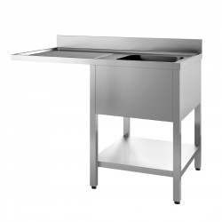 Gastro-M spoeltafel RVS 1200x700x850 mm met onderblad en uitsparing vaatwasser